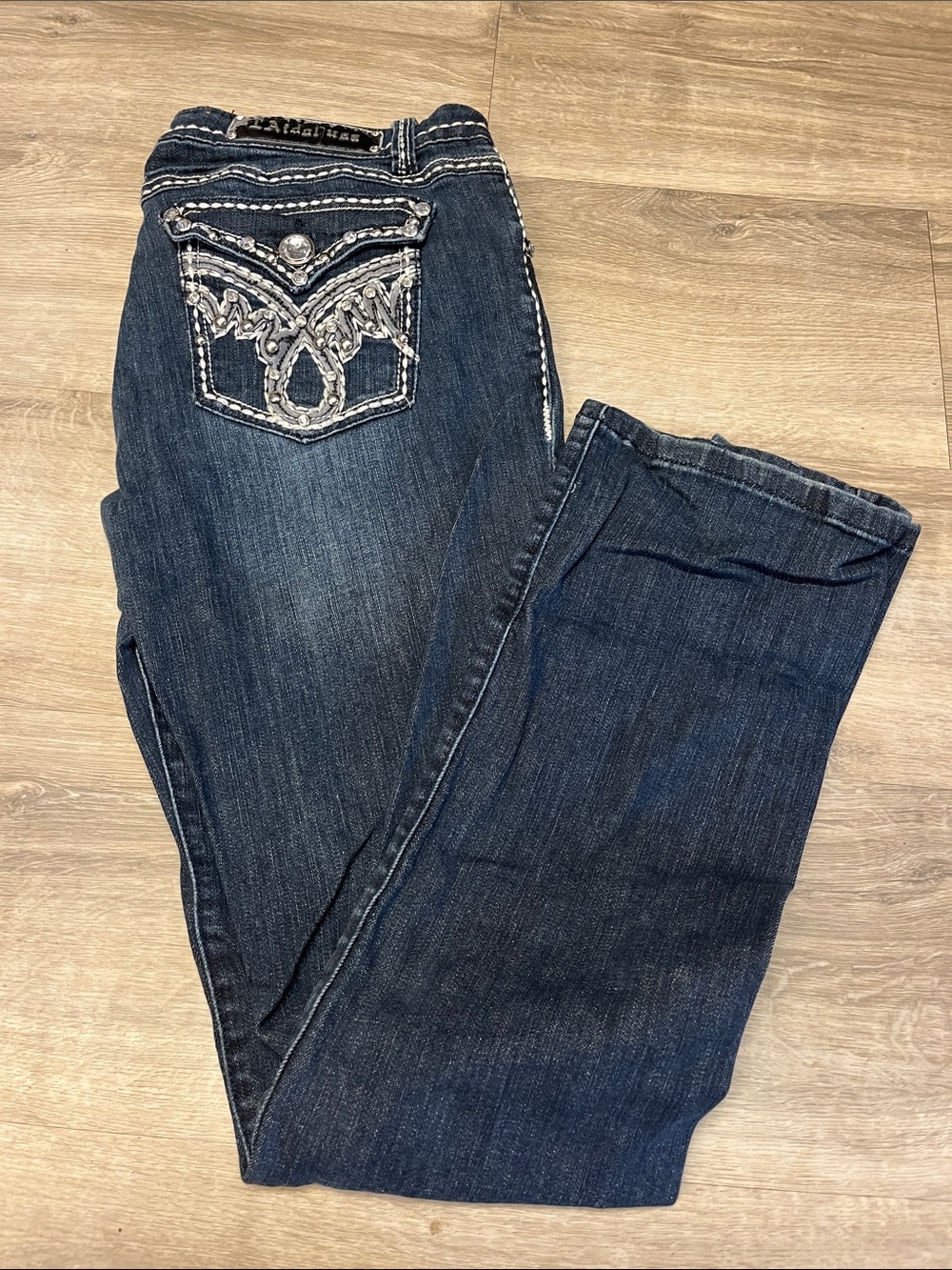L.A. idol Dark Blue Boot Cut Jeans with Embroidered Pocket